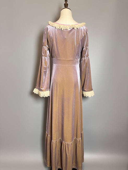 Vintage Lavender Velvet Gunne Sax Dress with Lace Trim and Bell Sleeves – Purple Gunne Sax Dresses 70s Plus SIze